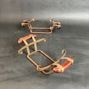 Two Vintage Hammered Copper Casserole Holders Wood Handles Rustic Kitchen Decor